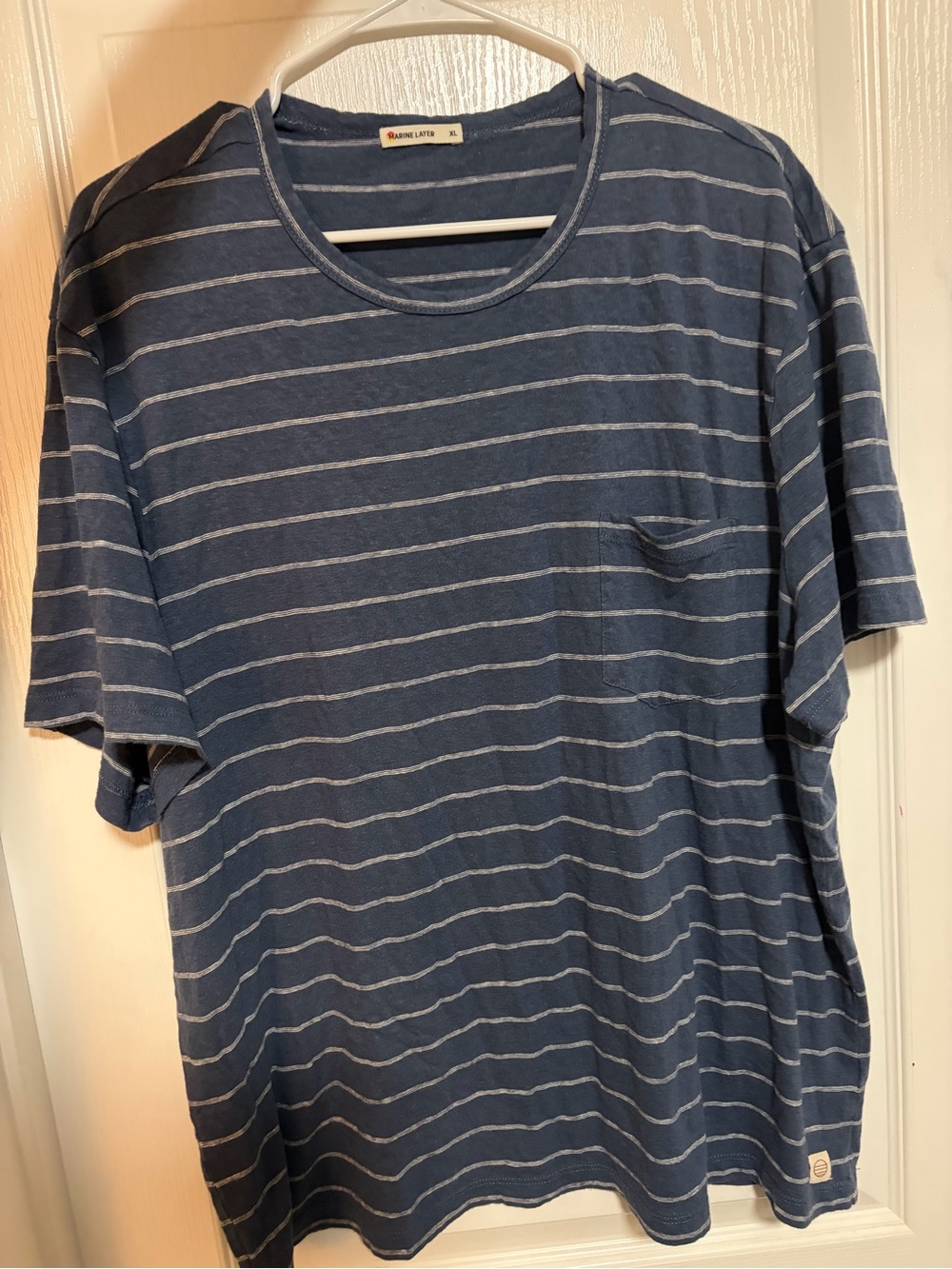 Marine Layer Navy Striped Short-Sleeve Pocket Tee